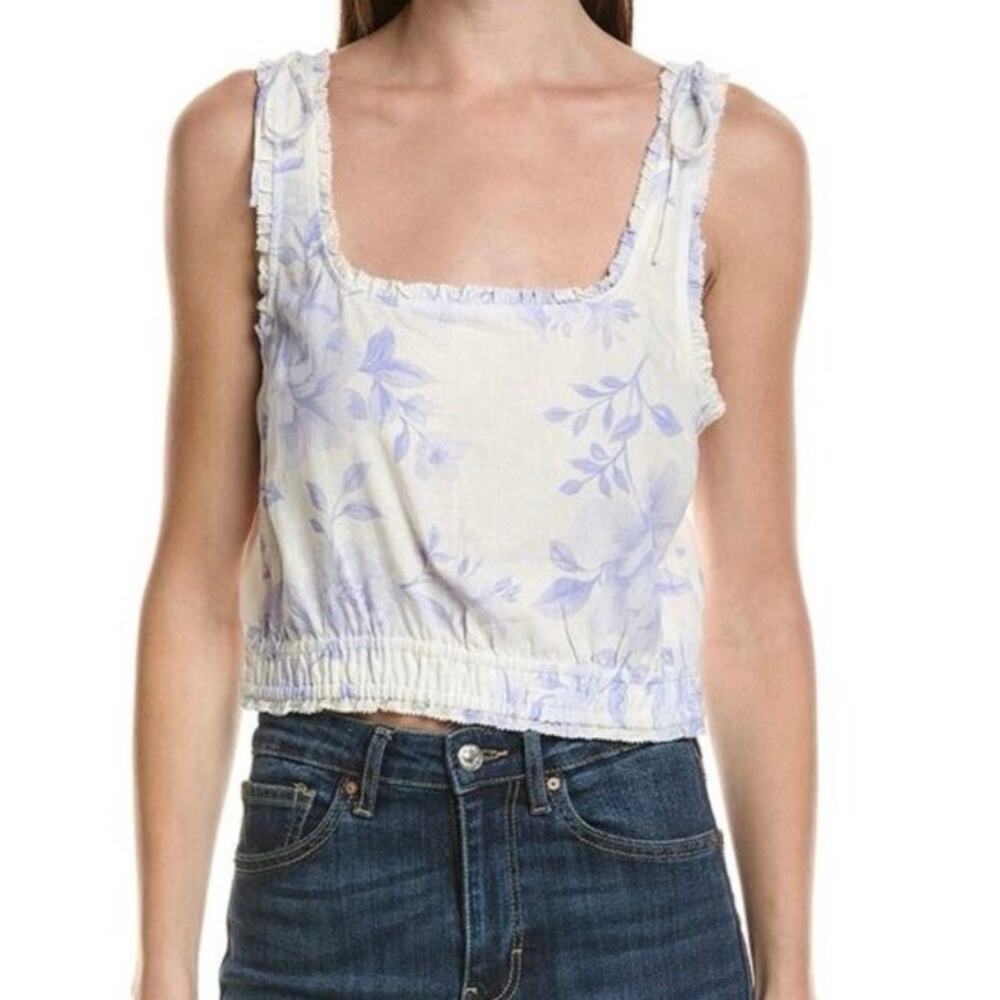 NWT Saltwater Luxe Linen Blend Floral Tie Bow Shoulder Sz M Crop Top Cottagecore
